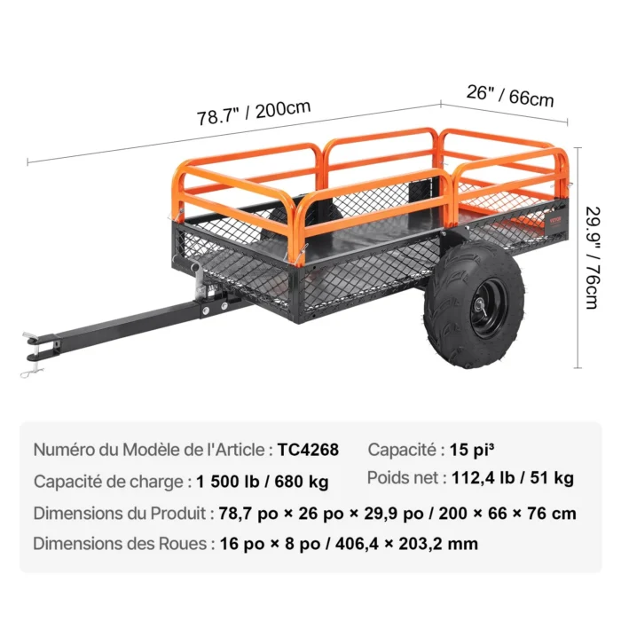 Remorque à Benne Basculante VEVOR Capacité de Charge 680 kg 6